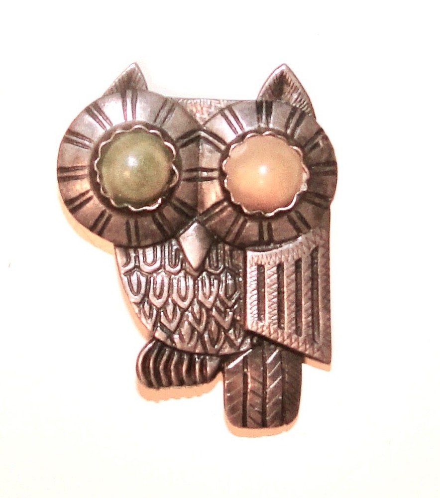 Vintage Sterling Silver LARGE Early Mexican OWL BROOCH Pin Pre 1948