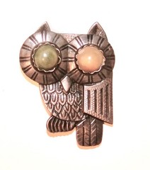 Vintage Sterling Silver LARGE Early Mexican OWL BROOCH Pin Pre 1948