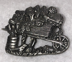 Wheelbarrow Cart With Roses Birds And Blooms Pin Brooch Garden Lim Ed Vtg 2001