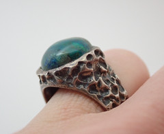 Vintage Chrysocolla Brutalist Modernist Sterling Silver Band Ring Sz 9.75
