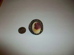 Vintage 925 Sterling Silver Mookaite Jasper Ring W/Beaded Scrollwork- Size 8 1/4