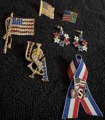 USA Patriotic Jewelry Lot 6 Pc Flag Pins Brooch Earrings Ribbon Metal Rhinestone