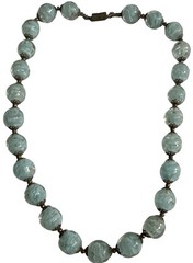 Vintage Murano Venetian light baby blue, sky-blue gold foil glass beads 17″ EUC