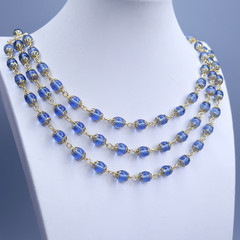 Blue Glass Necklace 21” Glass Czech Old Beads Art Deco Style Women`s Jewelry