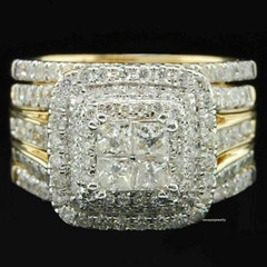 2Ct Princess Cut Real Moissanite Bridal Set Wedding Ring 14K Yellow Gold Finish
