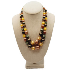 Autumn Colors Moonglow Lucite Bead Graduated Double Strand Vintage MCM Necklace