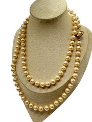 Vintage Liz Claiborne Glass Faux Pearls Necklace 8mm Individually Knotted 36”