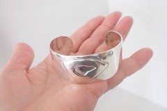 Vintage Modernist Sterling Silver Cuff Bracelet Abstract Bear Design Signed 30 G
