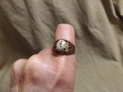 Vintage Cast Brass? Ring Dalmatian Jasper Oval Stone Unused Size 8.25+