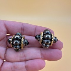 Vintage Earrings Curved Huggie Silver Gold Tone 1990s Runway Etruscan Style