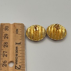 Vintage Red Cream Enamel Striped Gold Tone Round Stud Button Earrings Nautical
