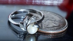 10k white gold size 6.75 ring 5.3mm cultured pearl natural diamond antique 2.28g