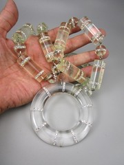 OUTSTANDING ART DECO 1980’S ITALIAN LUCITE RHINESTONE 33″ STATEMENT NECKLACE