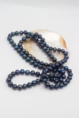 44″ 10mm Black Potato Pearl Necklace Blue Green Long Rope Handknotted