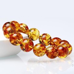 Women’s 12mm Yellow Amber Gemstone Beads Healing Bracelet Jewelry Gift