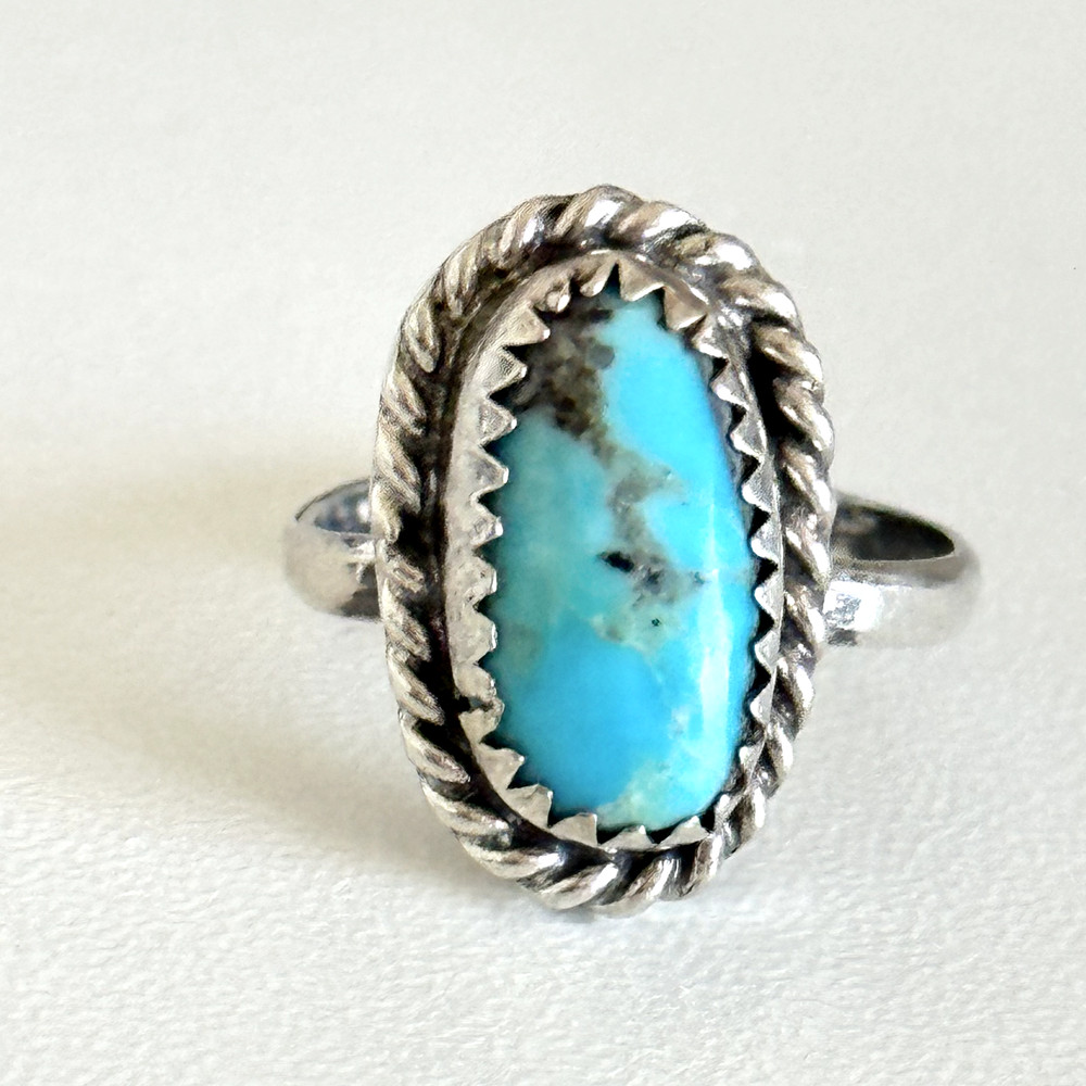 Vintage 925 Sterling Silver Turquoise Southwestern Old Pawn Band Ring Size 4.5