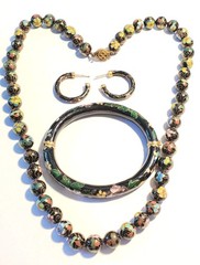 Vintage Asian Cloisonne Collection, 21 in. Necklace, Hinged Bracelet & Earrings