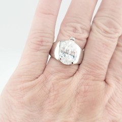 Vtg Sz 10 Ring Teardrop Cubic Zirconia 18KGE White Gold Electroplate Jewelry