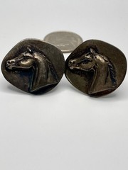 Vintage Sterling Silver Horse Head Cufflinks Repousse Equestrian Western Boho