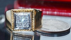 14k yellow gold ring 0.60c natural diamond sz 11 vintage handmade 10.15gr N2564D
