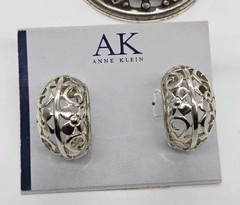Anne Klein Earrings Filigree Flower Silver tone Wide Pierced Couture .75 in