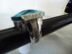 SILVER TONE LRG FACETED SKY BLUE CENTER STONE W FAUX DIAMONDS SZ 6 RING #19/26