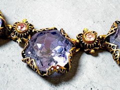 Art Nouveau Austrian Lilac Purple & Pink Crystal Brass Filigree Necklace