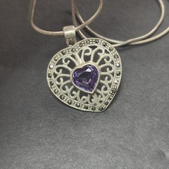 Vintage Sterling Silver Amethyst Heart Necklace Signed AGI 925 22”