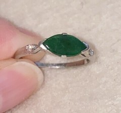 Art Deco JADE & DIAMOND RING, 14K White Gold – c1920, Green Jade Ring (5F141)