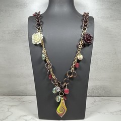 VTG Signed Erickson Beamon Runway Statement Necklace Flower Swirl Glass Pendant
