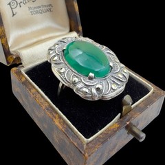 7.2g Antique Vintage Deco 925 Sterling Silver Marcasite Green Onyx Ring S 4.75