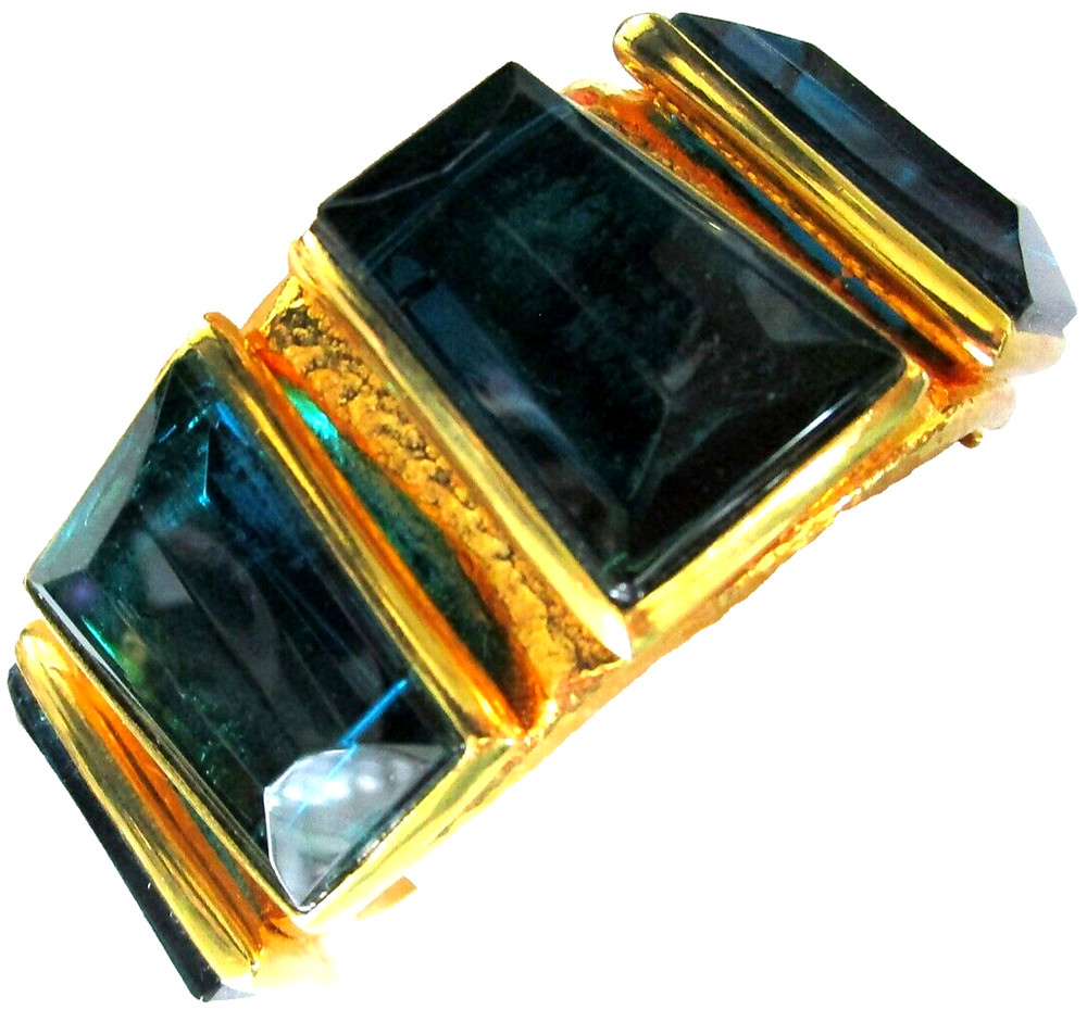 $465 JOSE BARRERA Neiman Marcus MASSIVE Blue Tapered Baguette Cuff Bracelet