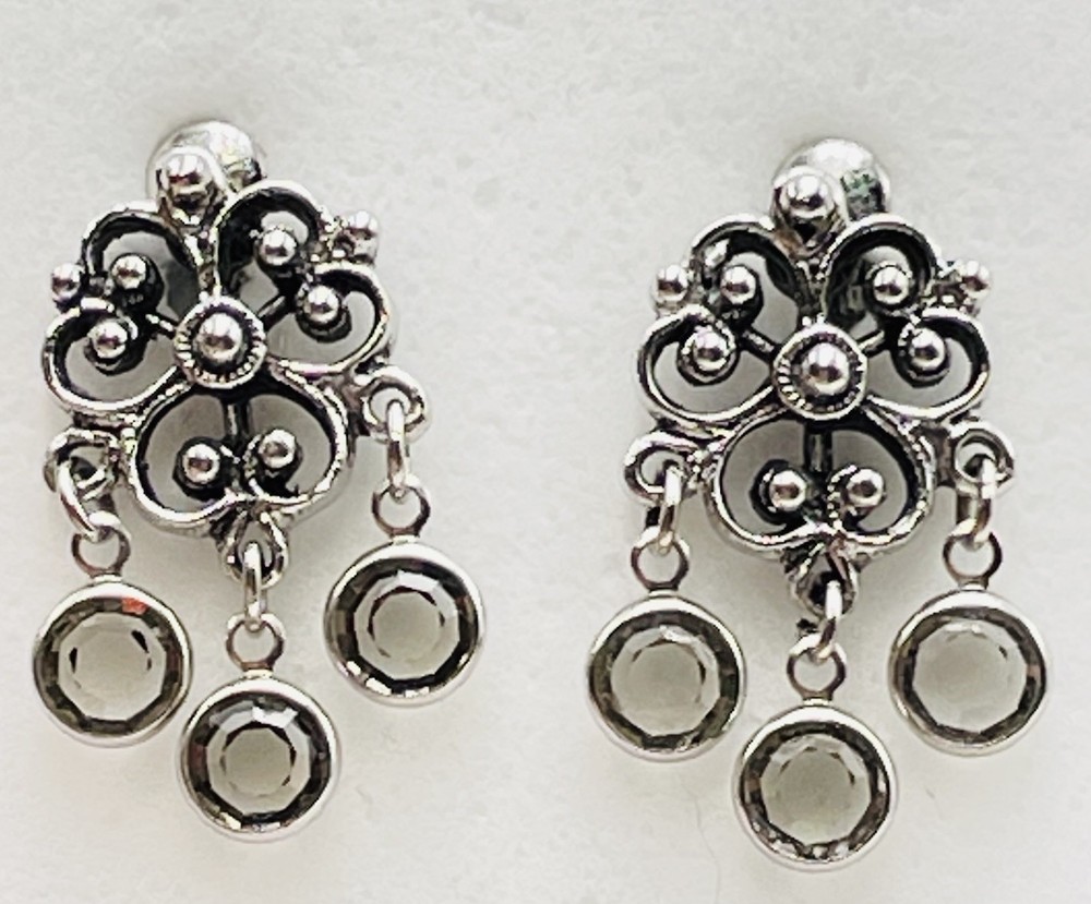 Filigree Dangle Drop Double Clover Chandelier Clip/Screw Hinged Backs Earrings