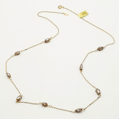 Barrel Pearl Neutral Tone Gold Plated Station Necklace Vtg Korea 24 Inch w Tag