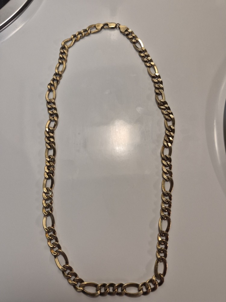 Sterling Silver 925 Gold Plated FIGARO Chain 22” Necklace ITALY 10mm Not Scrap