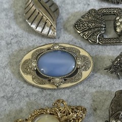 Vintage Jerusalem MOP Star Brooch 935 Silver Brooch plus 9 Brooch Costume Lot