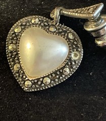 Vintage Sterling Silver Marcasite Puffy Heart Dangle Earrings