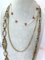 VTG brutalist chunky chain glass 70s 80s gold Necklaces STACK Lot -1 signed Avon