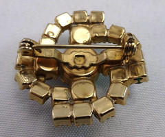 VINTAGE 1.25″ BROOCH FACETTED RHINESTONES AZURE BLUE ESTATE COSTUME JEWELRY