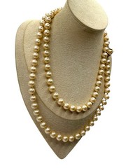 Vintage Liz Claiborne Glass Faux Pearls Necklace 8mm Individually Knotted 36”