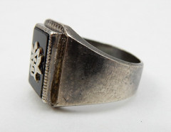 VINTAGE SILVER ASIAN “GOOD FORTUNE” BLACK ONYX RING, SIZE 10-1/2, 11.8 GRAMS