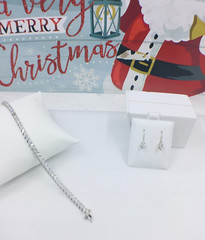 Vintage JJJ 925 Silver Korea DQ CZ Tennis Bracelet & Zirconia Drop Earrings Set