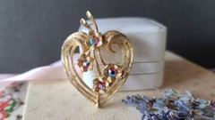 Aurora Borealis Crystal Heart Flower Brooch