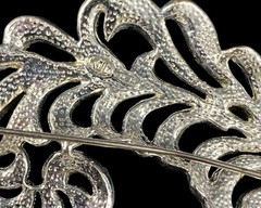 Kenneth Jay Lane KJL Encrusted Crystal Silver Tone Feather Brooch 3.25″