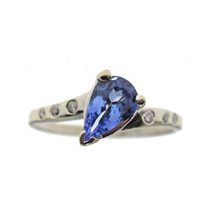 Petite 14k Solid Whtie Gold 1ct Natural Tanzanite and Diamond Ring Size 7.25