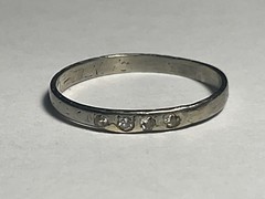 Flush Set Antique Diamond Ring 18k White Gold Wedding Band 30s Sunburst Stacker