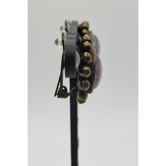 Vintage Signed Graziano Fluorite Clip On Earrings Purple Stone Cabochon Bronze