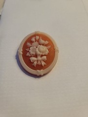 Avon Floral Vintage 1980s Resin Cameo Brooch, Orange And Ivory