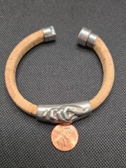 Hand and Paw Project Bracelet Silver Plated Pewter Cork Magnetic Clasp 8″ 2.25″