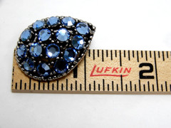 VTG Blue Rhinestone Domed Reverse Teardrop Silvertone Earrings Clip On EUC